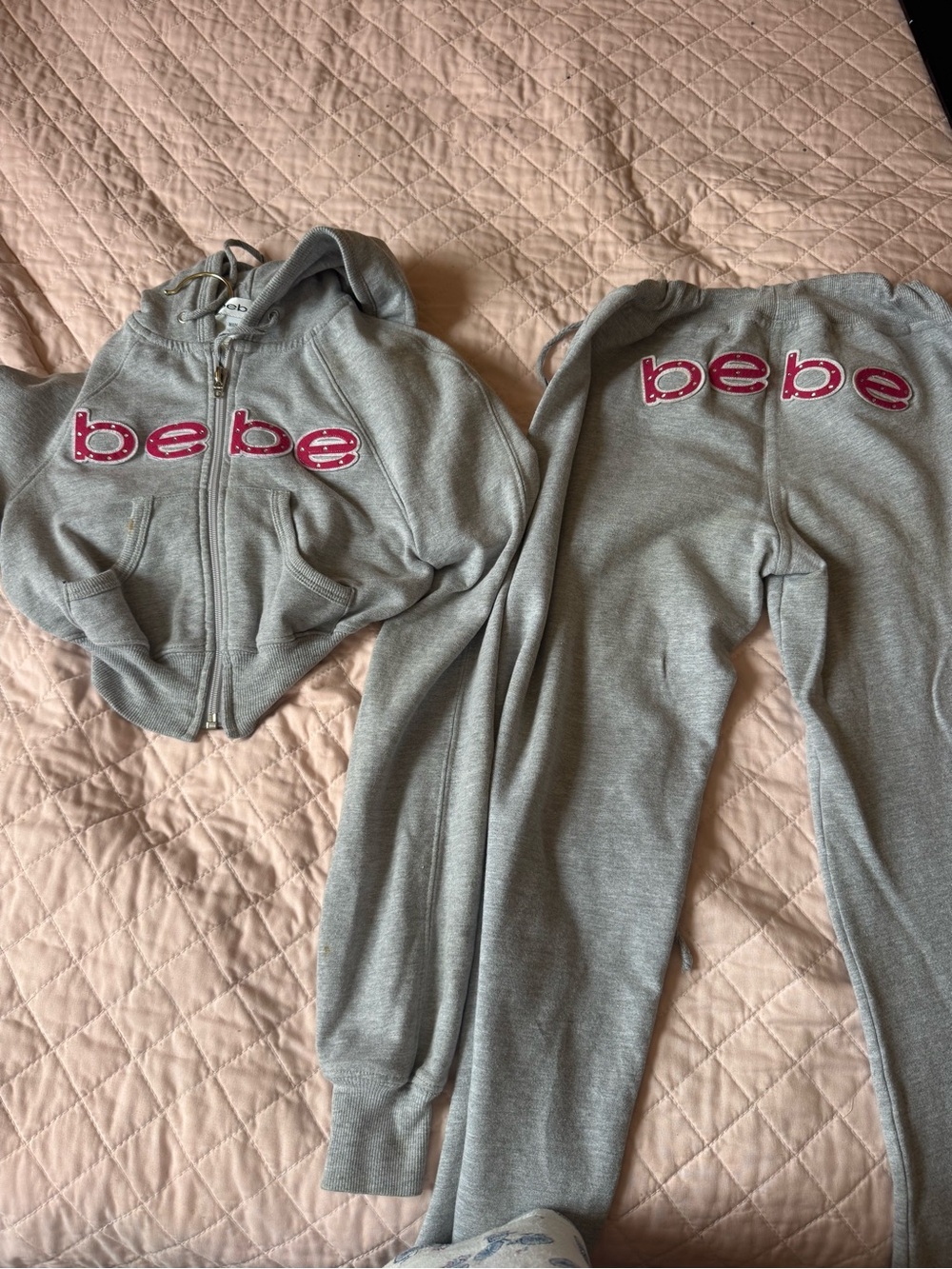 bebe Gray Sweat Set with Pink Logo Accent - Picture 1 of 3